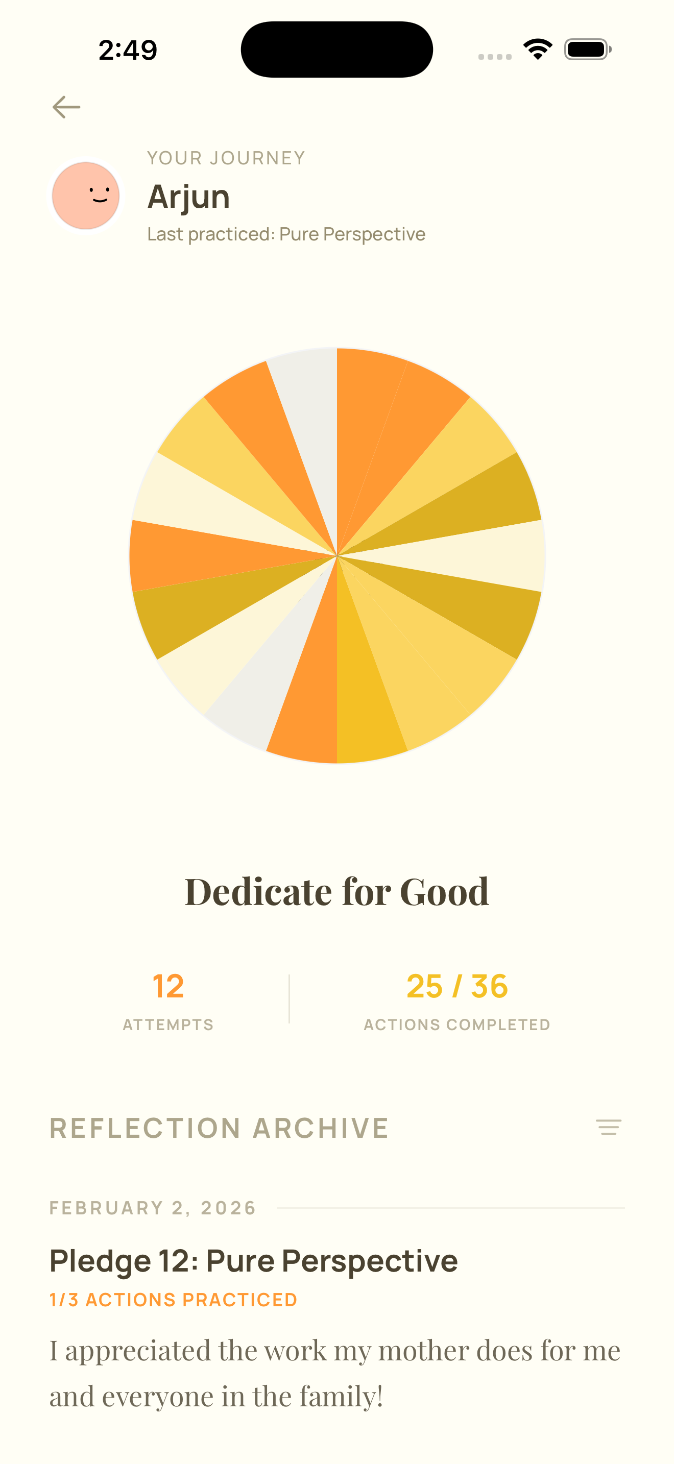 Journey view with radiance chart